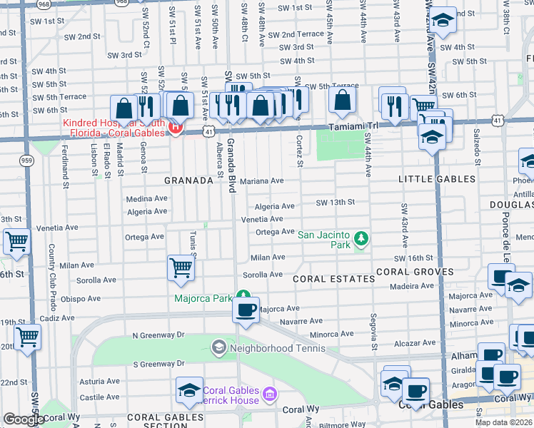 map of restaurants, bars, coffee shops, grocery stores, and more near 919 Venetia Avenue in Coral Gables
