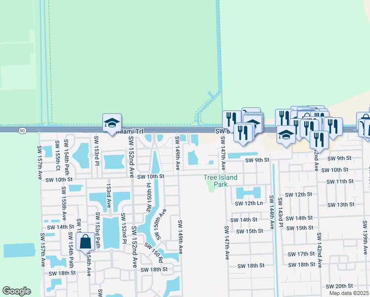 map of restaurants, bars, coffee shops, grocery stores, and more near 841 Southwest 148th Place in Miami