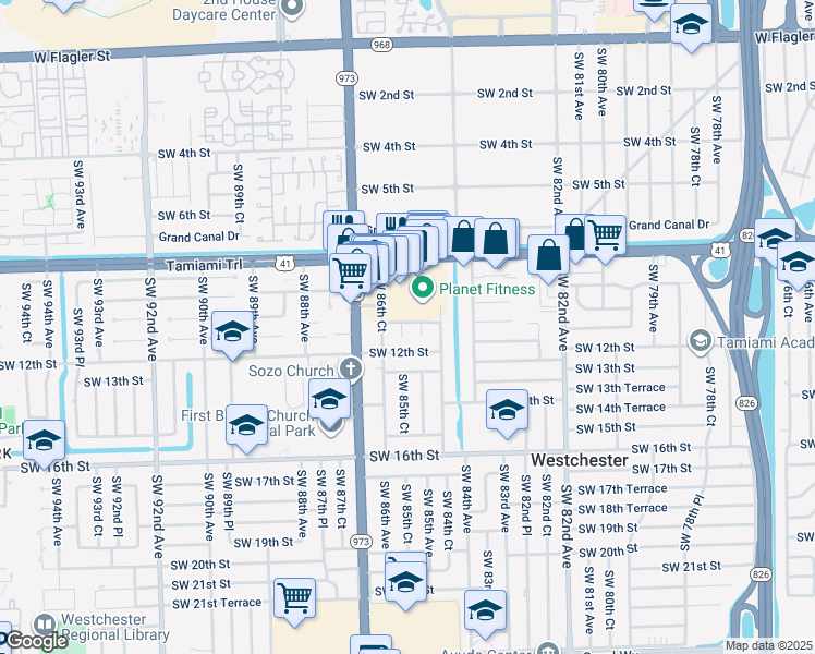 map of restaurants, bars, coffee shops, grocery stores, and more near 1039 Southwest 85th Court in Miami