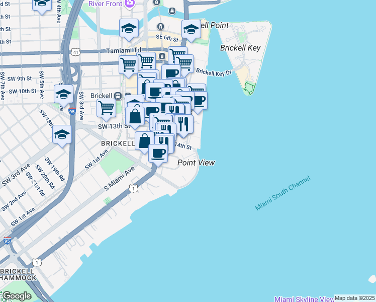 map of restaurants, bars, coffee shops, grocery stores, and more near 240 Southeast 14th Street in Miami