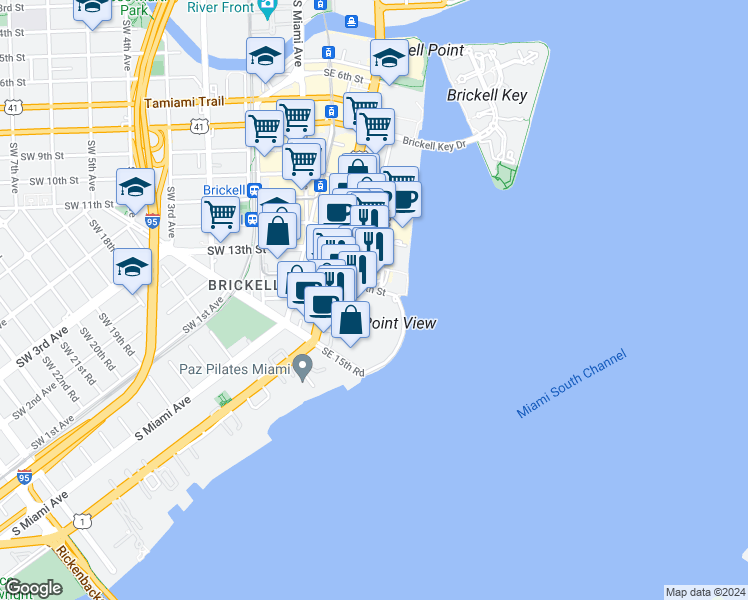 map of restaurants, bars, coffee shops, grocery stores, and more near 240 Southeast 14th Street in Miami