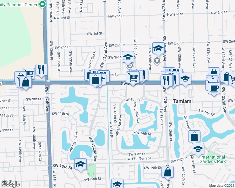 map of restaurants, bars, coffee shops, grocery stores, and more near 13161 Southwest 10th Street in Miami