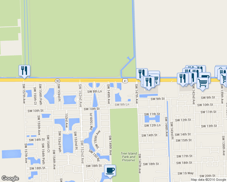 map of restaurants, bars, coffee shops, grocery stores, and more near 841 Southwest 148th Place in Miami