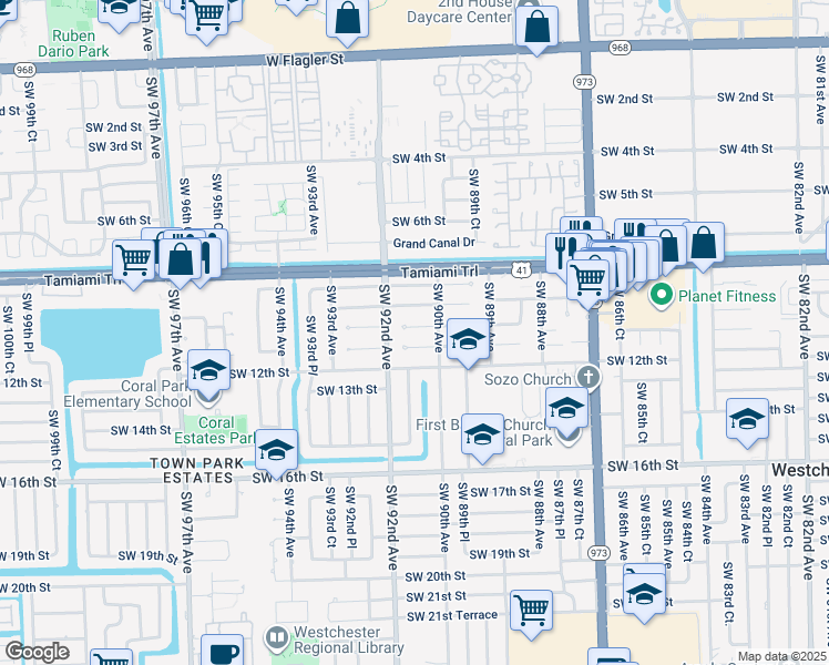map of restaurants, bars, coffee shops, grocery stores, and more near 9030 Southwest 10th Terrace in Miami