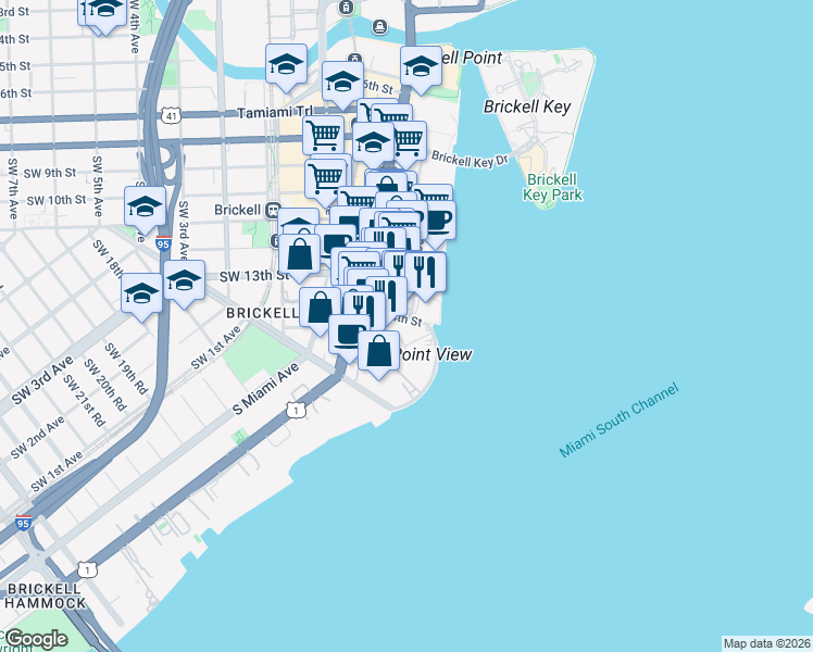 map of restaurants, bars, coffee shops, grocery stores, and more near 240 Southeast 14th Street in Miami