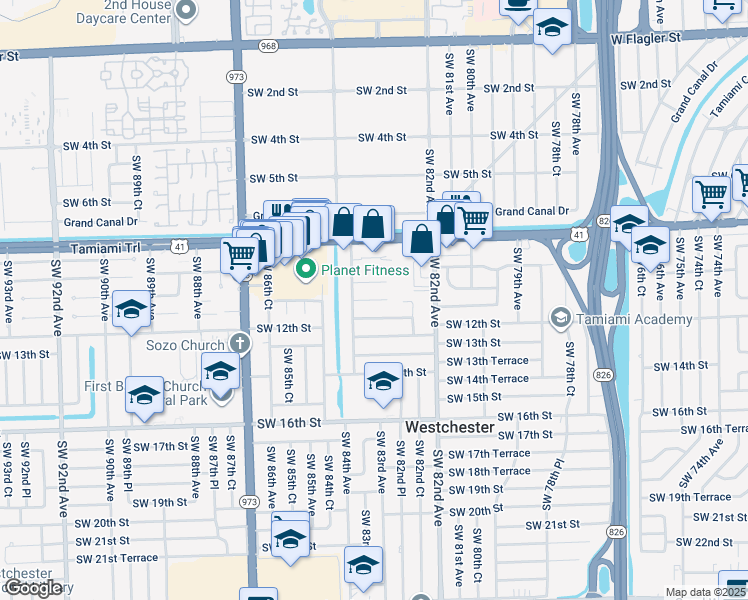 map of restaurants, bars, coffee shops, grocery stores, and more near 8356 Southwest 10th Terrace in Miami