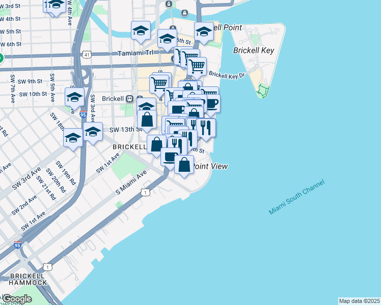 map of restaurants, bars, coffee shops, grocery stores, and more near 240 Southeast 14th Street in Miami