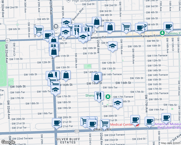 map of restaurants, bars, coffee shops, grocery stores, and more near 2268 Southwest 14th Street in Miami