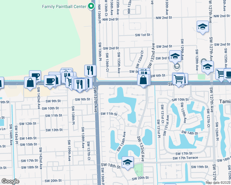 map of restaurants, bars, coffee shops, grocery stores, and more near 943 Southwest 135th Court in Miami