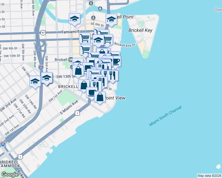 map of restaurants, bars, coffee shops, grocery stores, and more near 240 Southeast 14th Street in Miami