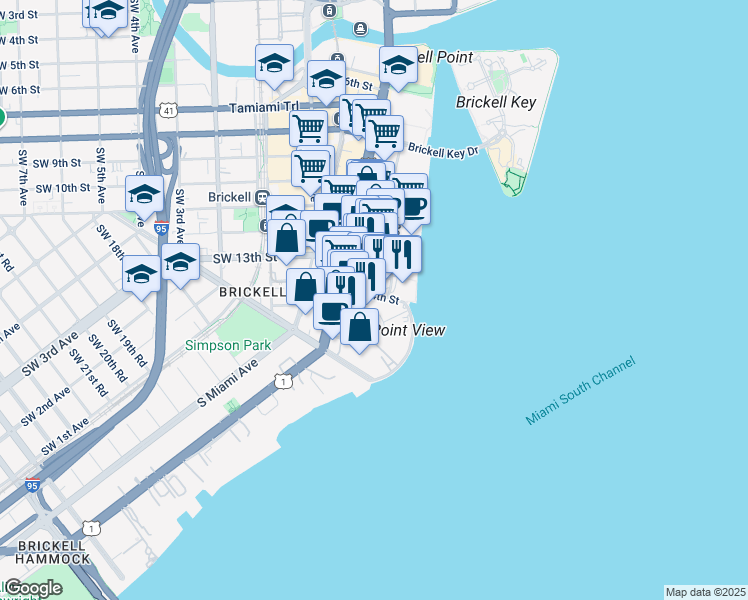 map of restaurants, bars, coffee shops, grocery stores, and more near 240 Southeast 14th Street in Miami