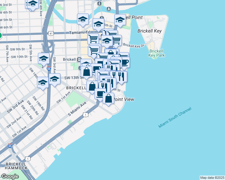 map of restaurants, bars, coffee shops, grocery stores, and more near 240 Southeast 14th Street in Miami