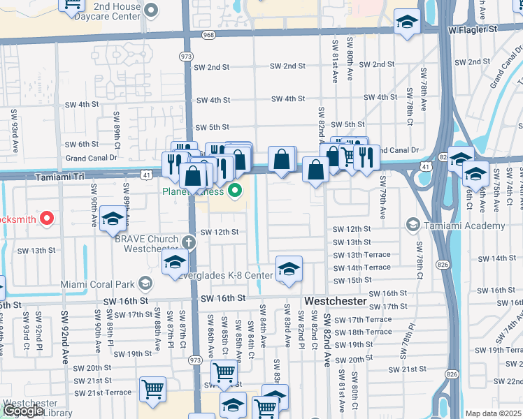map of restaurants, bars, coffee shops, grocery stores, and more near 1053 Southwest 84th Court in Miami