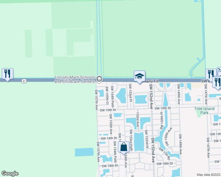 map of restaurants, bars, coffee shops, grocery stores, and more near 867 Southwest 154th Path in Miami
