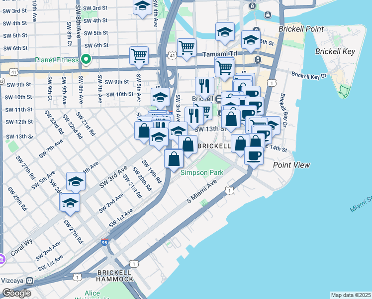 map of restaurants, bars, coffee shops, grocery stores, and more near 1726 Southwest 2nd Avenue in Miami