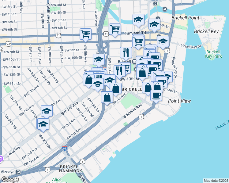 map of restaurants, bars, coffee shops, grocery stores, and more near 1726 Southwest 2nd Avenue in Miami