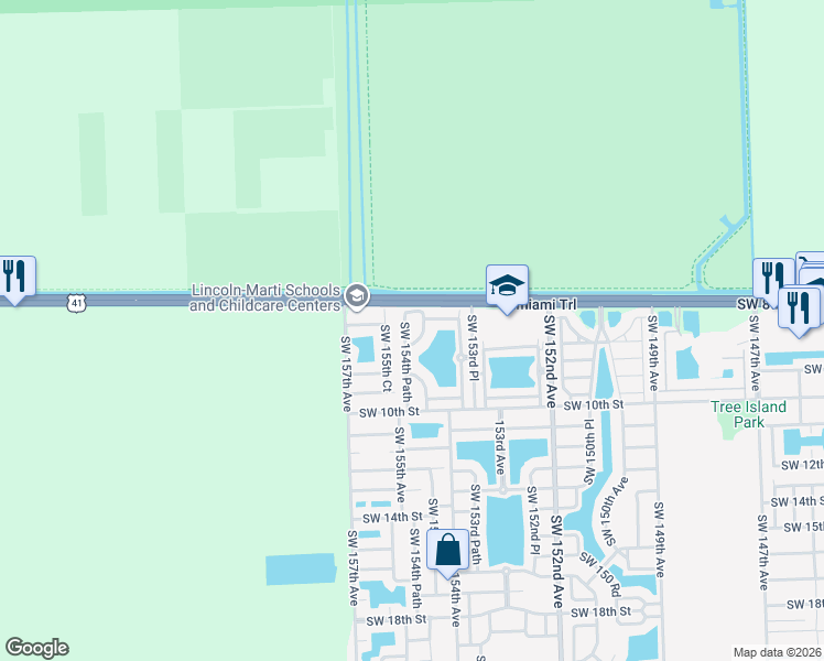 map of restaurants, bars, coffee shops, grocery stores, and more near 867 Southwest 154th Path in Miami
