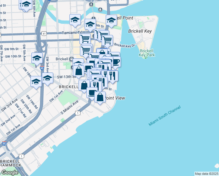map of restaurants, bars, coffee shops, grocery stores, and more near 240 Southeast 14th Street in Miami