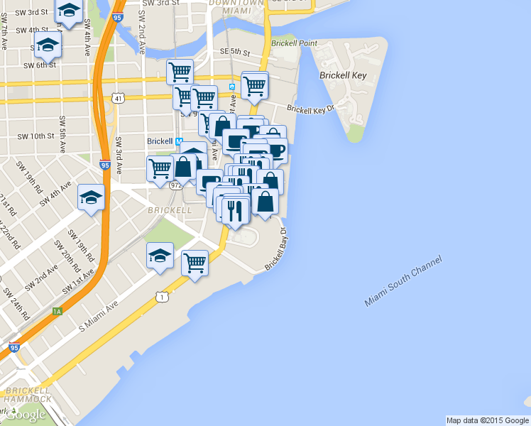 map of restaurants, bars, coffee shops, grocery stores, and more near 240 Southeast 14th Street in Miami