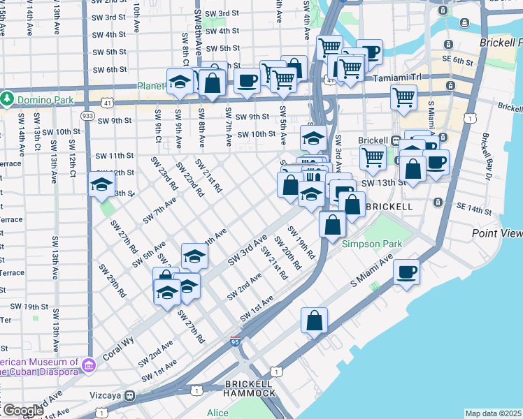 map of restaurants, bars, coffee shops, grocery stores, and more near 321 Southwest 20th Road in Miami
