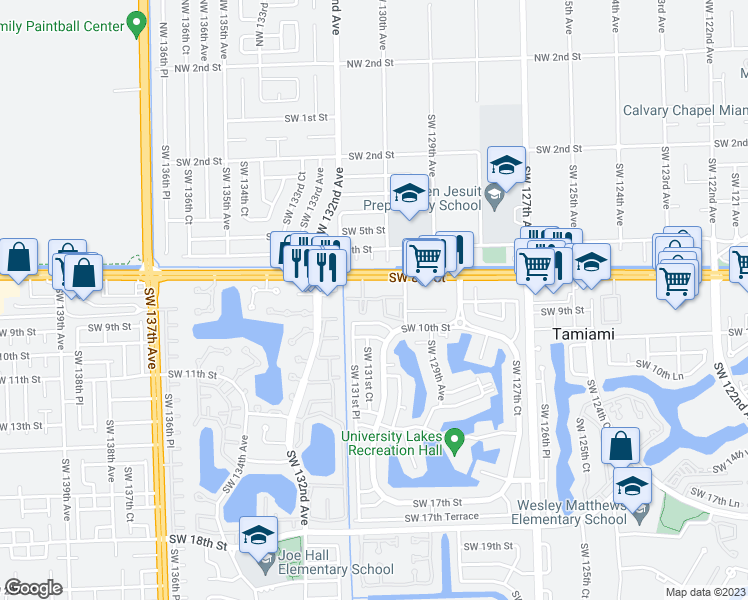 map of restaurants, bars, coffee shops, grocery stores, and more near 13161 Southwest 10th Street in Miami