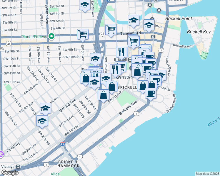 map of restaurants, bars, coffee shops, grocery stores, and more near 1726 Southwest 2nd Avenue in Miami