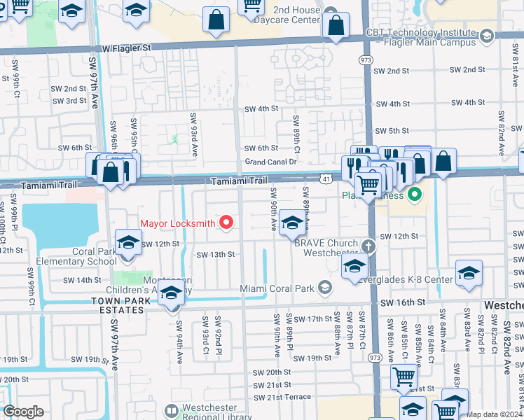 map of restaurants, bars, coffee shops, grocery stores, and more near 9030 Southwest 10th Terrace in Miami