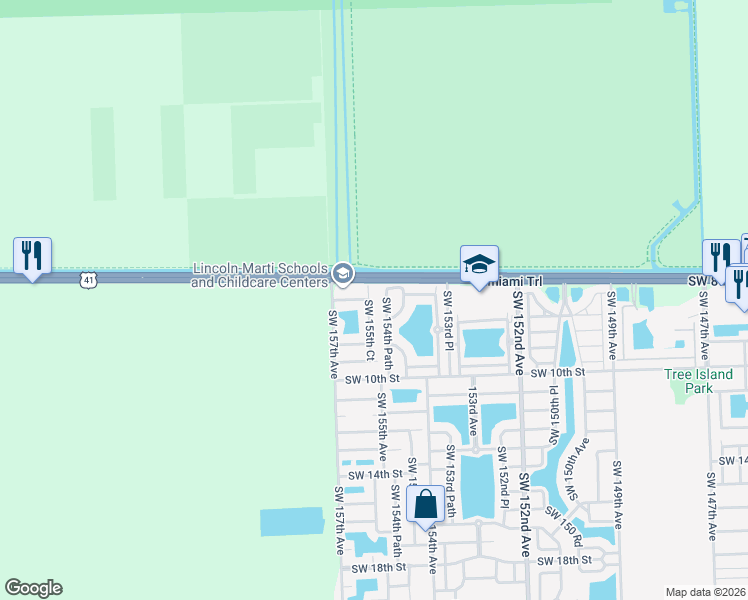 map of restaurants, bars, coffee shops, grocery stores, and more near 867 Southwest 154th Path in Miami