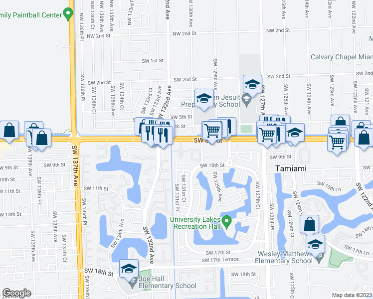 map of restaurants, bars, coffee shops, grocery stores, and more near 810 Southwest 129th Place in Miami