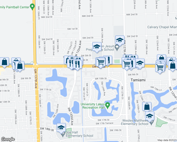 map of restaurants, bars, coffee shops, grocery stores, and more near 880 Southwest 129th Place in Miami