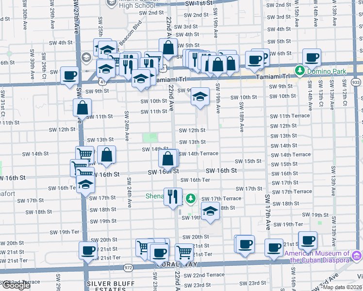 map of restaurants, bars, coffee shops, grocery stores, and more near in Miami