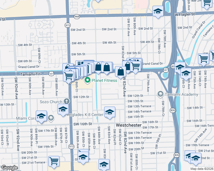 map of restaurants, bars, coffee shops, grocery stores, and more near 8356 Southwest 10th Terrace in Miami
