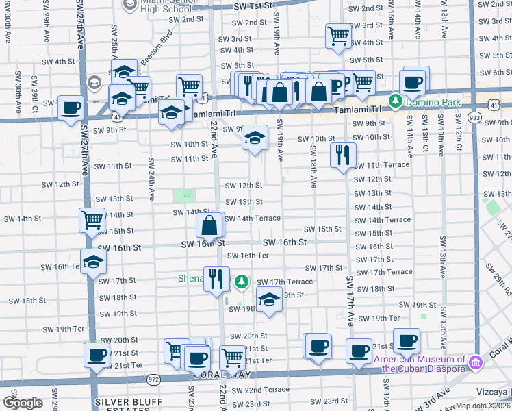 map of restaurants, bars, coffee shops, grocery stores, and more near 2034 Southwest 13th Street in Miami