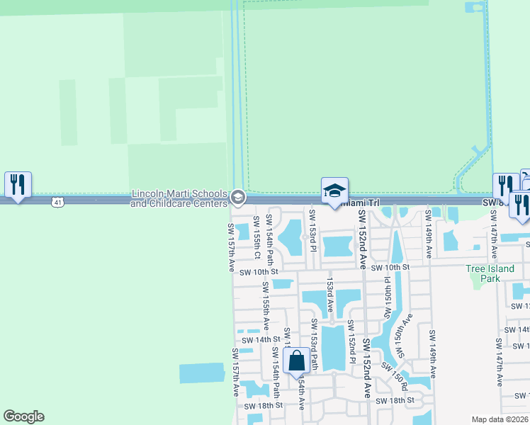 map of restaurants, bars, coffee shops, grocery stores, and more near 816 Southwest 154th Path in Miami