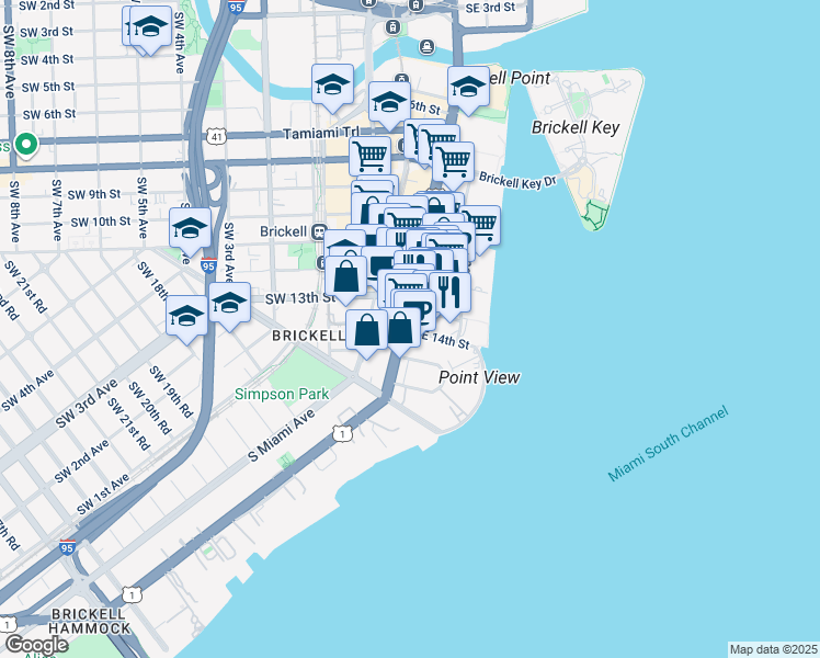 map of restaurants, bars, coffee shops, grocery stores, and more near in Miami