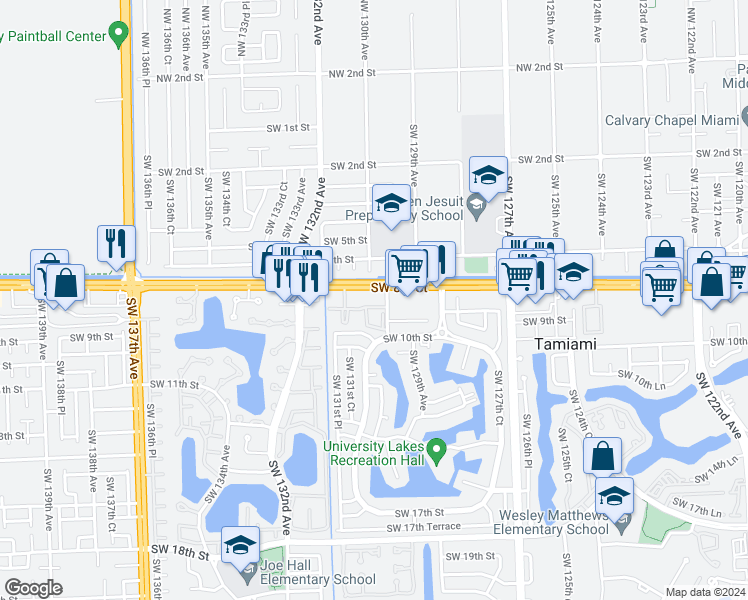map of restaurants, bars, coffee shops, grocery stores, and more near 800 Southwest 129th Place in Miami