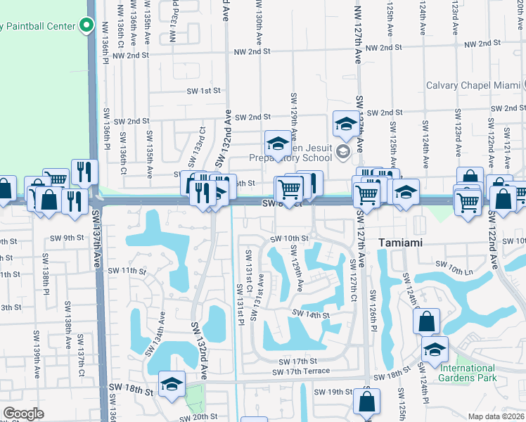map of restaurants, bars, coffee shops, grocery stores, and more near 850 Southwest 129th Place in Miami