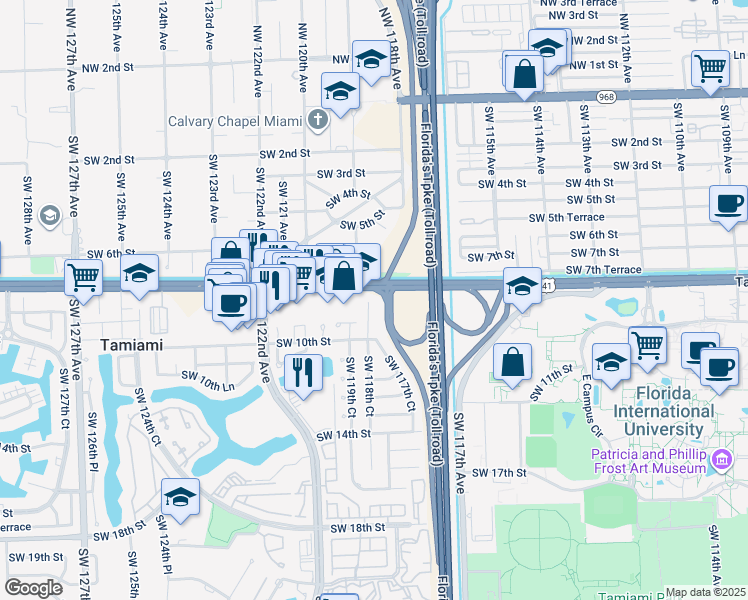 map of restaurants, bars, coffee shops, grocery stores, and more near 1675 Florida 90 in Miami