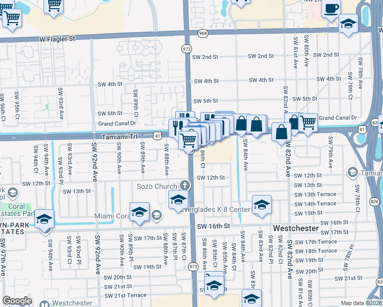 map of restaurants, bars, coffee shops, grocery stores, and more near 931 Southwest 87th Avenue in Miami