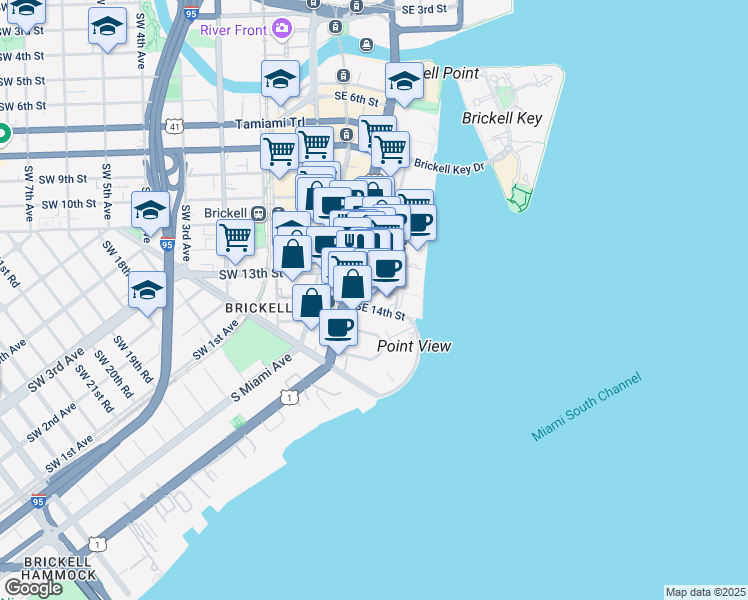 map of restaurants, bars, coffee shops, grocery stores, and more near in Miami