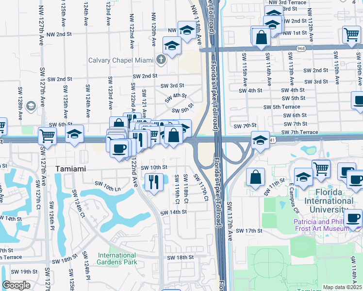 map of restaurants, bars, coffee shops, grocery stores, and more near 1675 Florida 90 in Miami