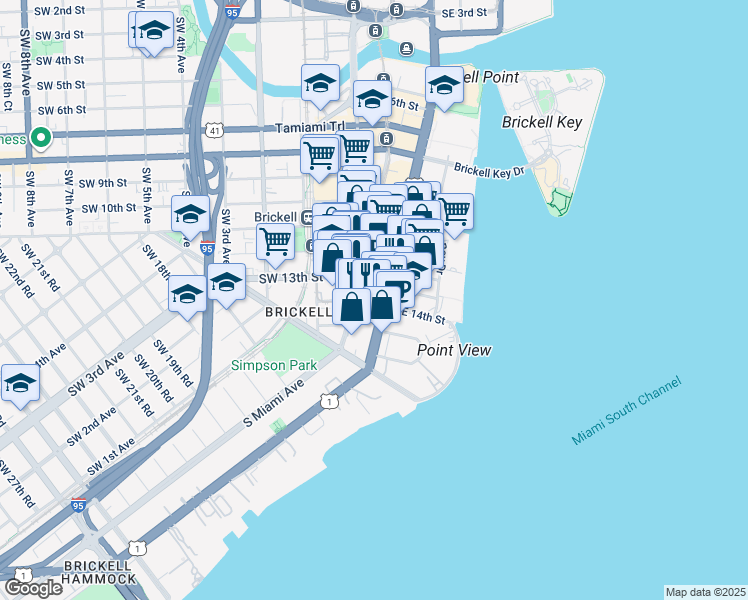 map of restaurants, bars, coffee shops, grocery stores, and more near 1333 South Miami Avenue in Miami