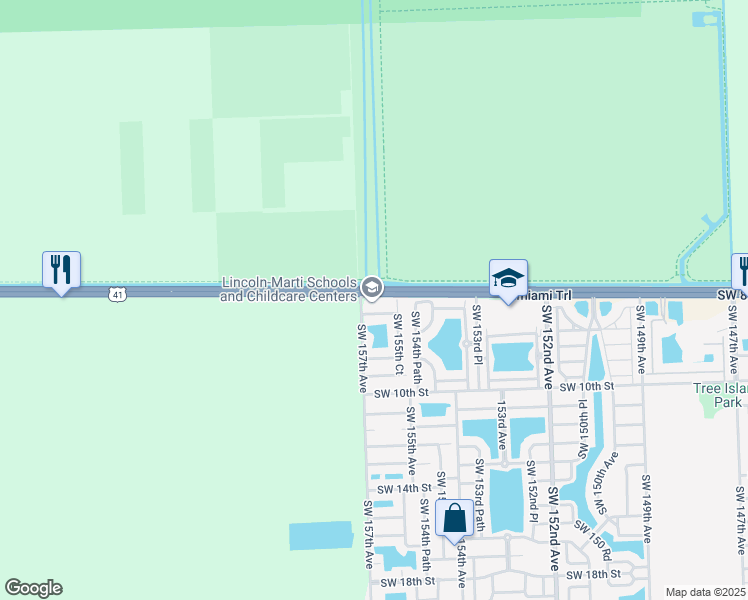 map of restaurants, bars, coffee shops, grocery stores, and more near 15600 Southwest 8th Street in Miami