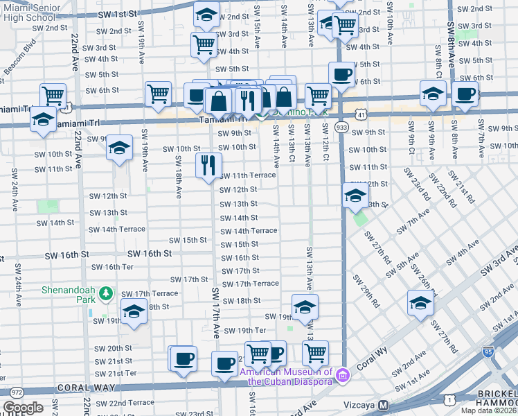 map of restaurants, bars, coffee shops, grocery stores, and more near in Miami