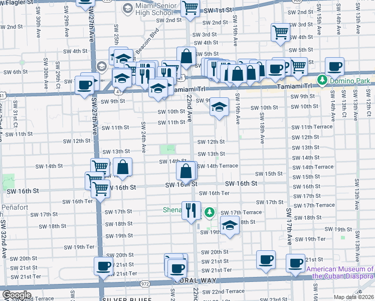 map of restaurants, bars, coffee shops, grocery stores, and more near 1203 Southwest 22nd Avenue in Miami
