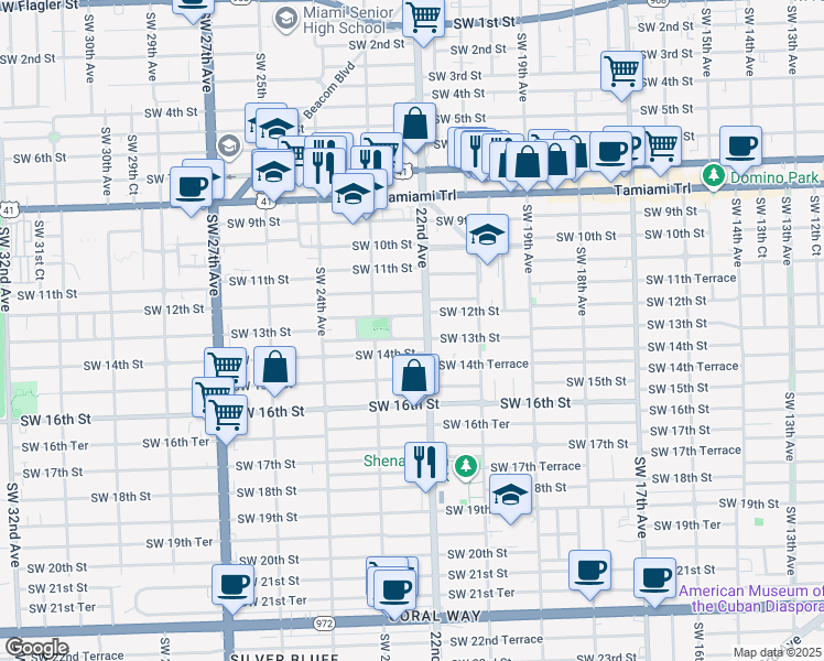 map of restaurants, bars, coffee shops, grocery stores, and more near 1203 Southwest 22nd Avenue in Miami