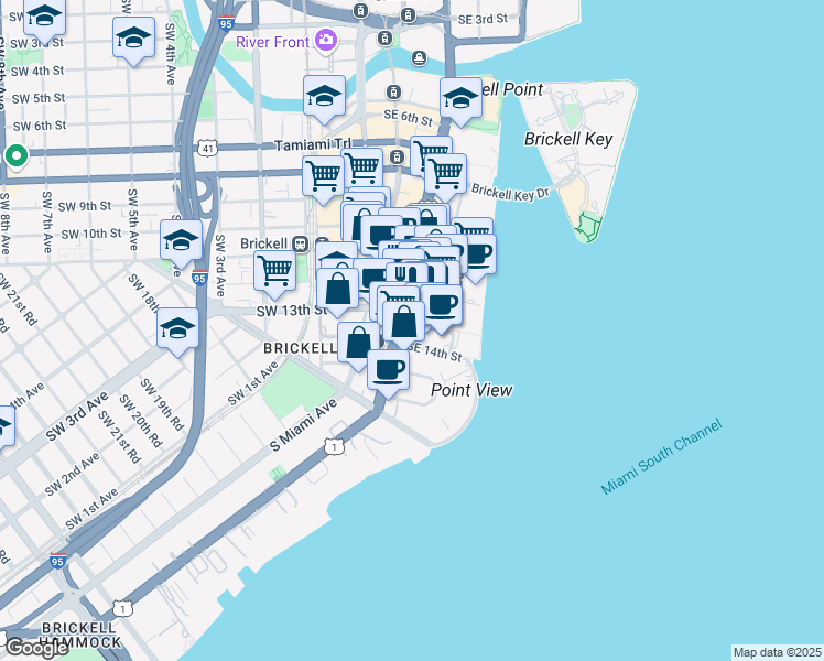 map of restaurants, bars, coffee shops, grocery stores, and more near in Miami
