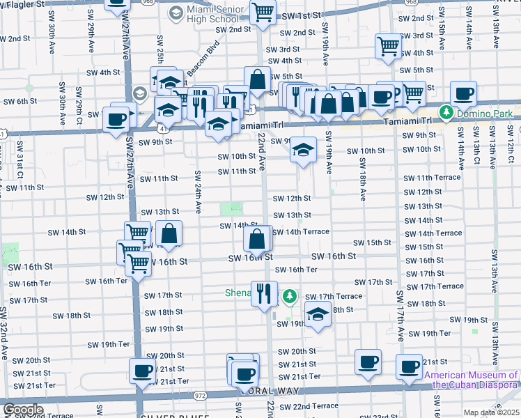 map of restaurants, bars, coffee shops, grocery stores, and more near 1203 Southwest 22nd Avenue in Miami