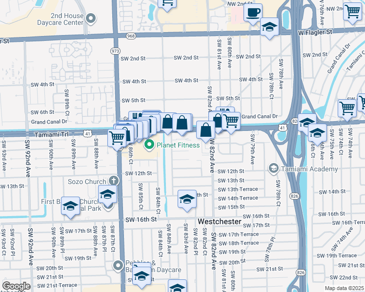 map of restaurants, bars, coffee shops, grocery stores, and more near 995 Southwest 84th Avenue in Miami
