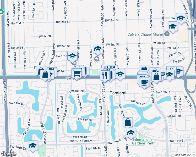 map of restaurants, bars, coffee shops, grocery stores, and more near 12726 Southwest 8th Street in Miami